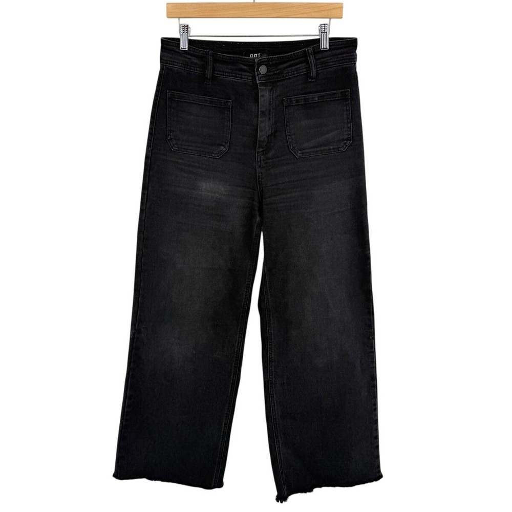 OAT Wide Leg High Waist Patch Pocket Jeans‎ Womens 8/29 Black Raw Hem Utility - Picture 3 of 8